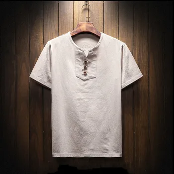 

Linen men big v-neck t shirt Chinese style fat guy plus size men's Casual short-sleeve big T-shirt 7XL 8XL 9xl bust 155 cm