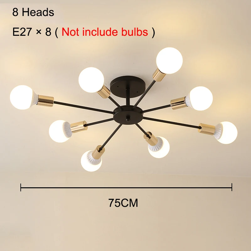 Светодиодный потолочный светильник с пауком, современный винтажный промышленный полузаподлицо, потолочный светильник для кухни, столовой, гостиной, E27, AC 85 V-285 V - Цвет корпуса: Gold Black 8-Light