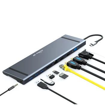 

Blueendless 11 in 1 USB Type C HUB to HDMI VGA Lan USB 3.0 Ports SD/TF Card Reader PD Charger Adapter for Pro