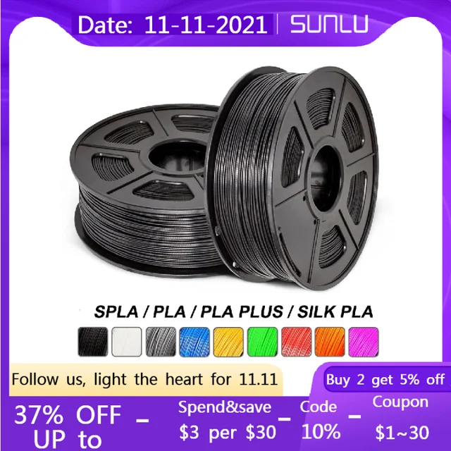 SUNLU PLA Plus 3D Printer Filament PLA 1.75mm Rainbow 1KG 2.2LBS Per Roll  More Toughness Non-Toxic Fast Shipping SILK 1