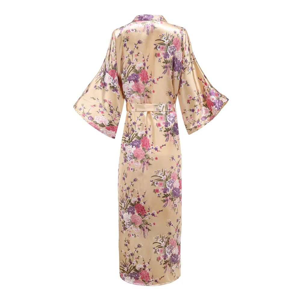 Цветочный женский сексуальный халат, пижама размера плюс 3XL, длинная ночная рубашка, атласный женский ночной халат, банное платье невесты, подружки невесты, свадебное кимоно