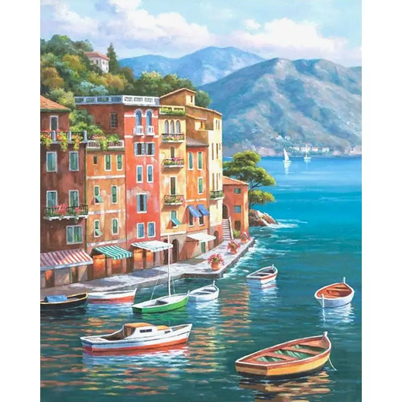 

SELILALI 60x75cm Painting By Numbers Kits For Adults Beautiful Sea Village Scenery Paint By Number Diy Framed On Canvas Wall Art