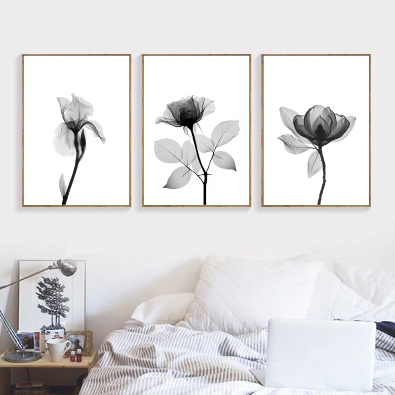 Floral Art Print Black White Botanical X Ray Flower Canvas Poster Plants Abstract Painting Wall Art Pictures Living Room Decor Painting Calligraphy Aliexpress