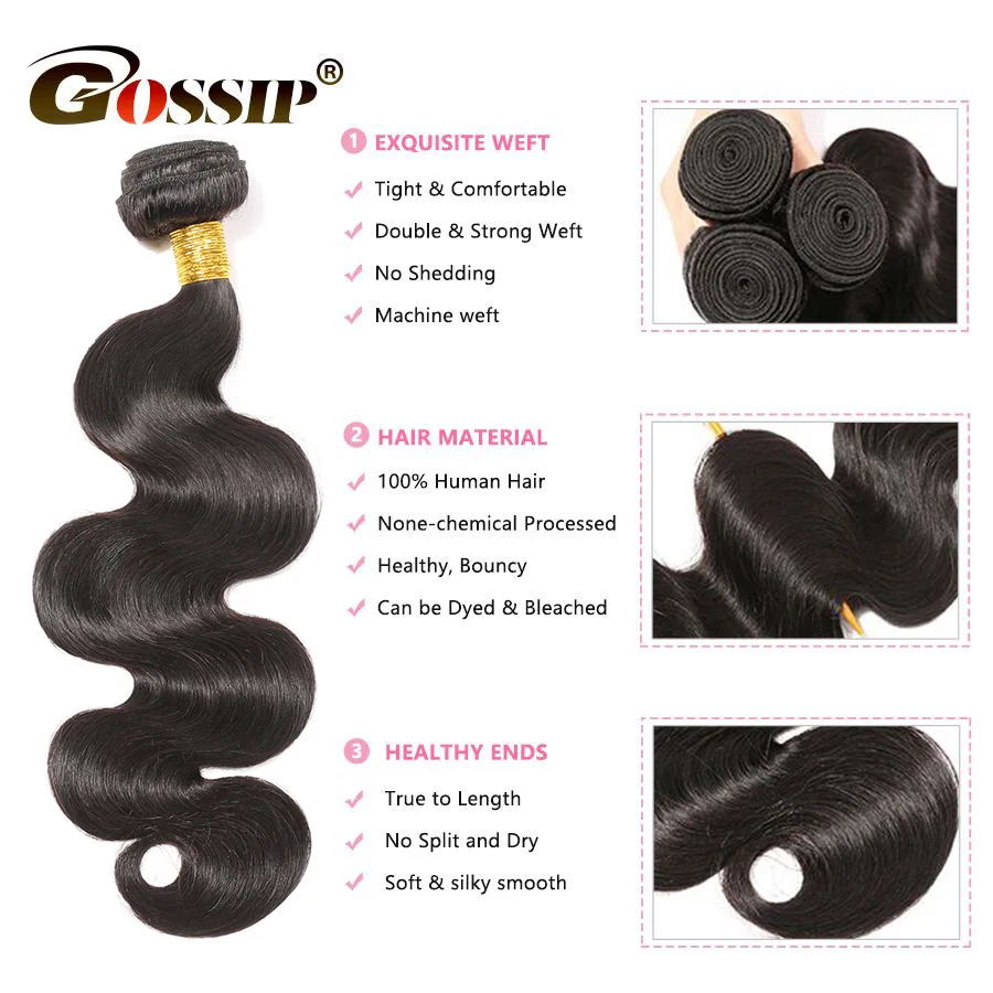 Brazilian Body Wave Hair Weave Bundles Natural Color Gossip 100% Human Hair weaving 3/4 Pieces 8-28 Inch Remy Hair Extension Brazilian Body Wave Hair Weave Bundles Natural Color Gossip 100% Human Hair weaving 3/4 Pieces 8-28 Inch Remy Hair Extension