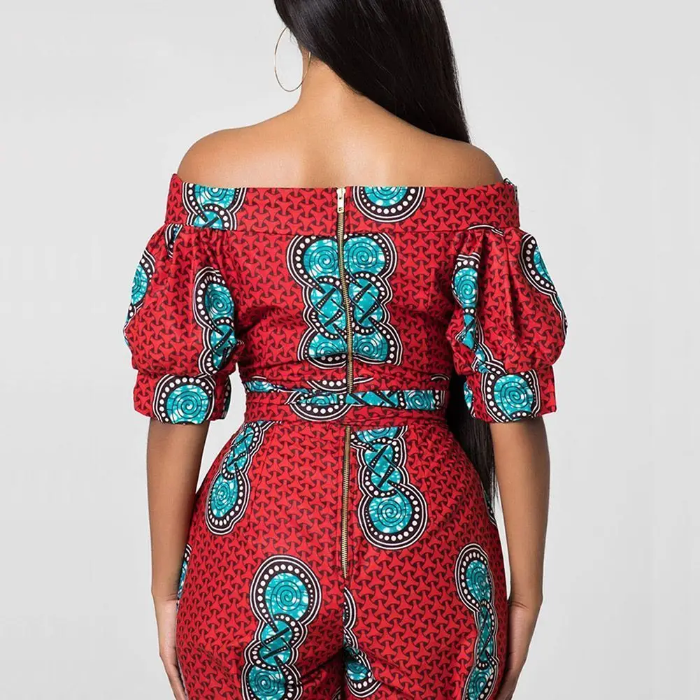 Opslea, Африканский женский сексуальный комбинезон на одно плечо, Дашики, осень, этнический принт, рукав-фонарик, одежда, тонкая талия, боди с поясом