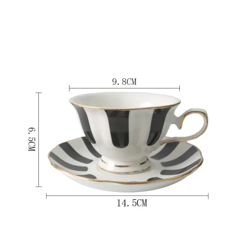 

Retro style black and white wave dot striped bone china European-style Phnom Penh coffee cup and saucer set photo afternoon tea