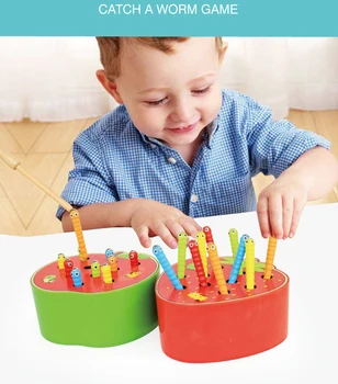 

Baby Wooden Toys 3D Puzzle Early Childhood Educational Toys Catch Worm Game Color Cognitive Magnetic Strawberry Apple