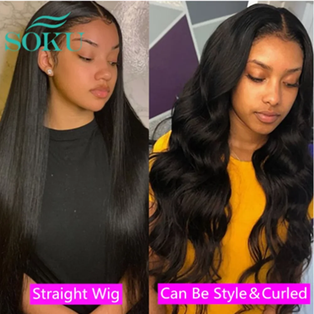 Synthetic Lace Wig Long Straight Wig With Baby Hair SOKU Heat Resistant Fiber Hair Natural Middle Part Wig For Black Women