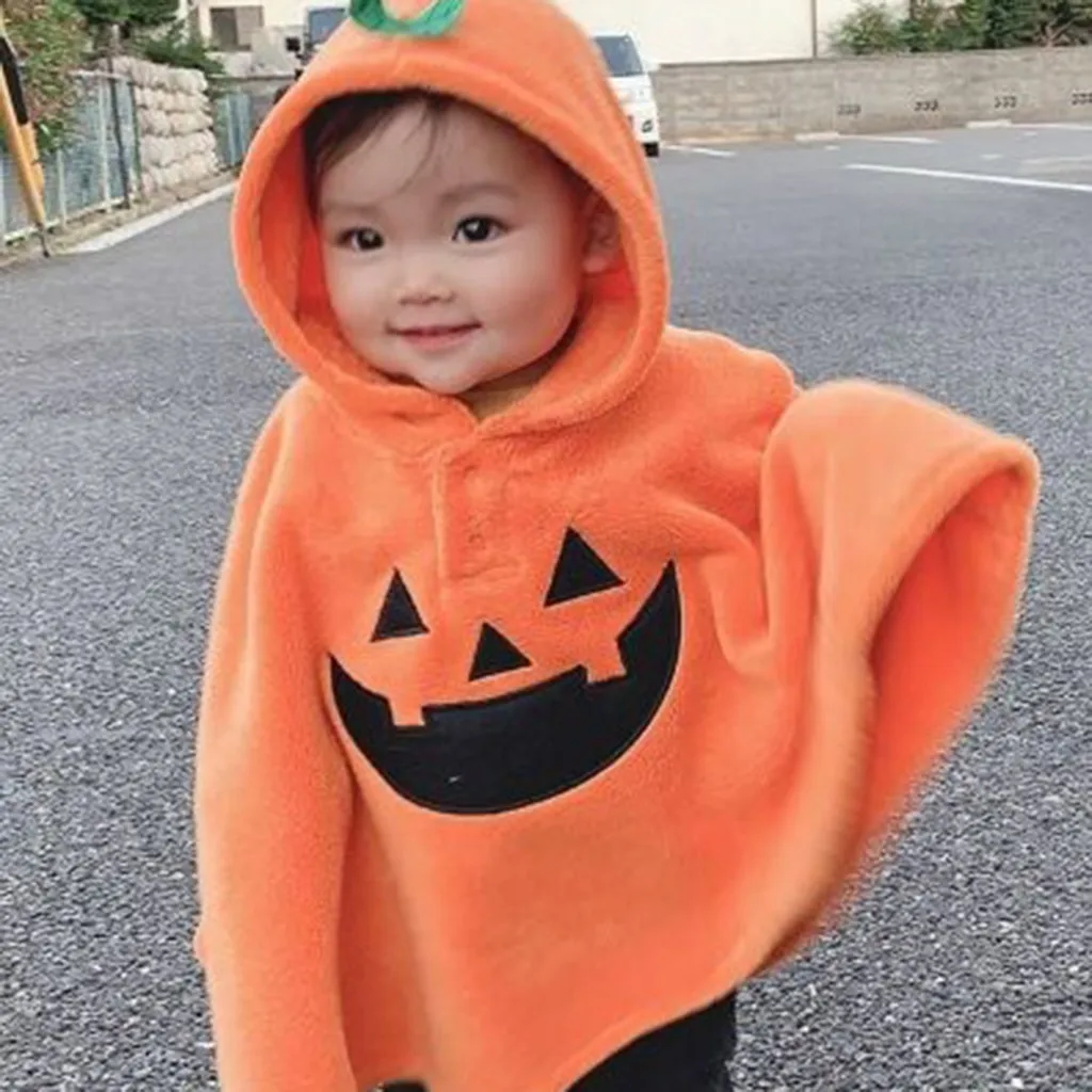 

Winter Cloak Baby Coat Baby Jacket New Fashion Toddler Kids Girls Halloween Pumpkin Print Hoodie Cape Coat Costume Shawl Scarves