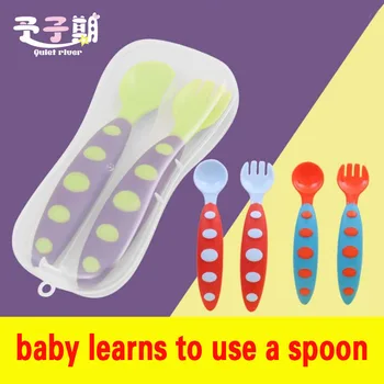 

1pc /lot coisas de bebe utensils Food Tableware poon Fork Set Baby Food Supplement Silicone Self Feeding Training Baby Spoons