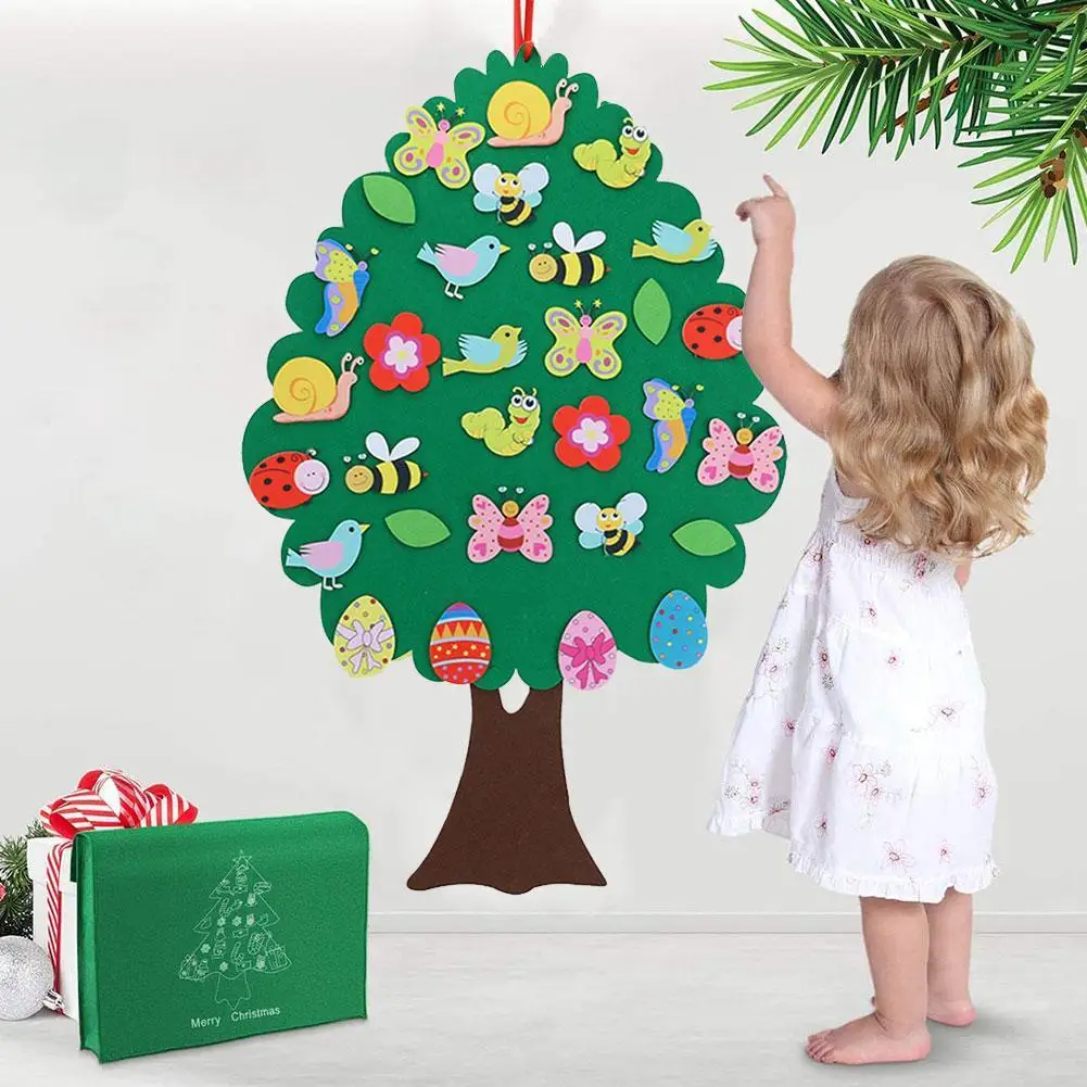 Bebê montessori brinquedo diy feltro árvore de