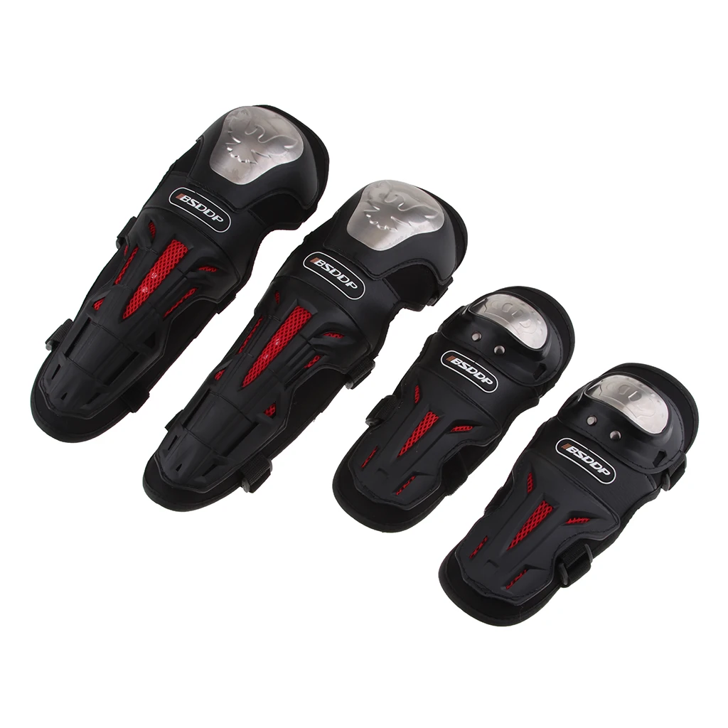 Unisex 4Pcs/Set Black Motorcycles Knee Elbow Pads Protection Motobikes Racing Knee Shin Guards Protective Gear for Adults
