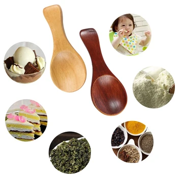 

10Pcs Small Wooden Salt Spoon Solid Wood Condiment Spoon Handmade Honey Teaspoon Seasoning Sugar Coffee Tea Jam Mustard Ice Crea
