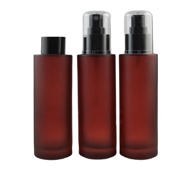 

100ml Forsted Glass Travel Bottle Spray Atomizer Refillable High End Lotion Emulsion Press Pump Red Bottle Empty 10pcs/lot