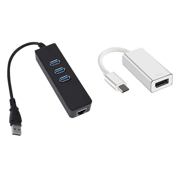 

Thunderbolt 3 USB-C to Displayport Converter 4K@60Hz DP Type-C Adapter & High Speed 3 Ports USB 3.0 Hub Network Adapter