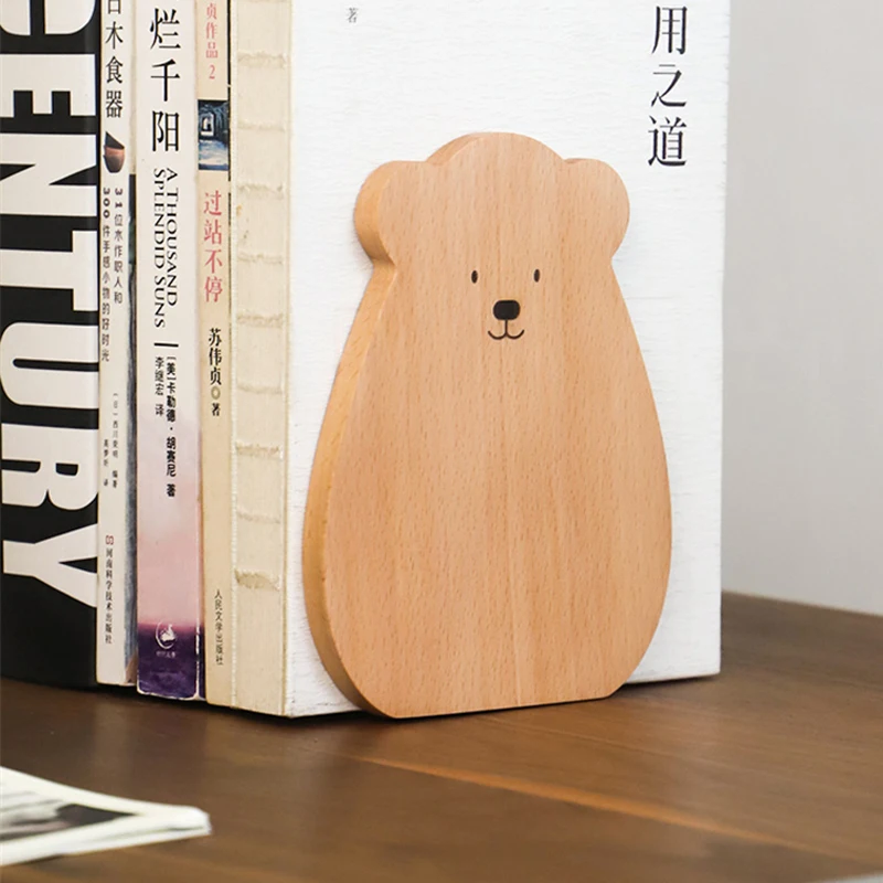 Wooden Bear Book Stand Black Walnut Desktop Bookshelf Simplicity Cute Solid Wood Bookcase Cartoon Magazine Rack Table Storage