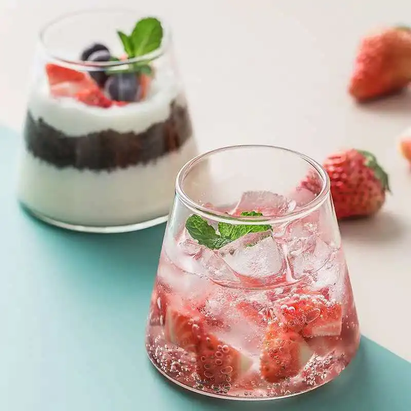 

OHFIN 300ML Glass Coffee Mug Office Tea Mugs Drinkware Milk Mugs Beer Juice Cup Frozen Ice Cream Mousse Cup Cocktail Cup