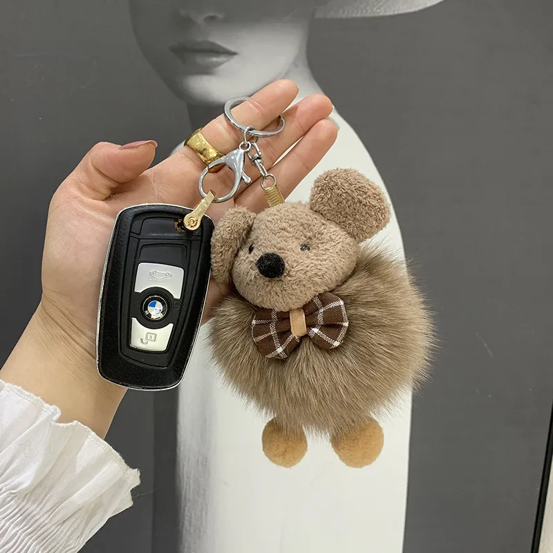 Женская маленькая игрушка мышь брелок из меха пушистый помпон лисьего подвеска