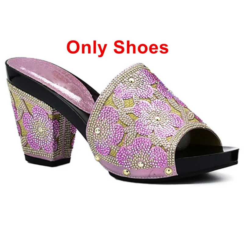Pink shoes only Итальянская обувь с сумки в комплекте, Размер 38–43 для Для женщин нигерийское Для женщин Свадебный комплект из обуви и сумки, украшенные стразы женские туфли-лодочки женская обувь - Цвет: Pink shoes only
