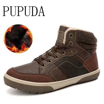 

PUPUDA winter NEW snow boots men trend casual high top shoes male outdoor fur warm comfortable waterproof sneakers men