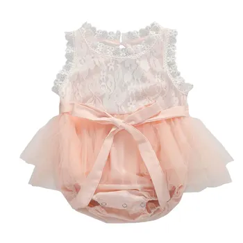 

0-18M Sweet Infant Baby Girls Rompers Lace Flowers Sleeveless Pink Jumpsuits Clothes Summer Outfits