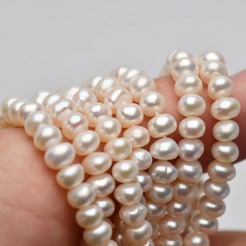 6-8mm Natural White Baroque Loose Wholesale Freshwater Pearl Strands Side  Hole Strap Chain - AliExpress