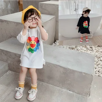 

2020 new spring item girl cute flower long sleeve t-shirt two colors