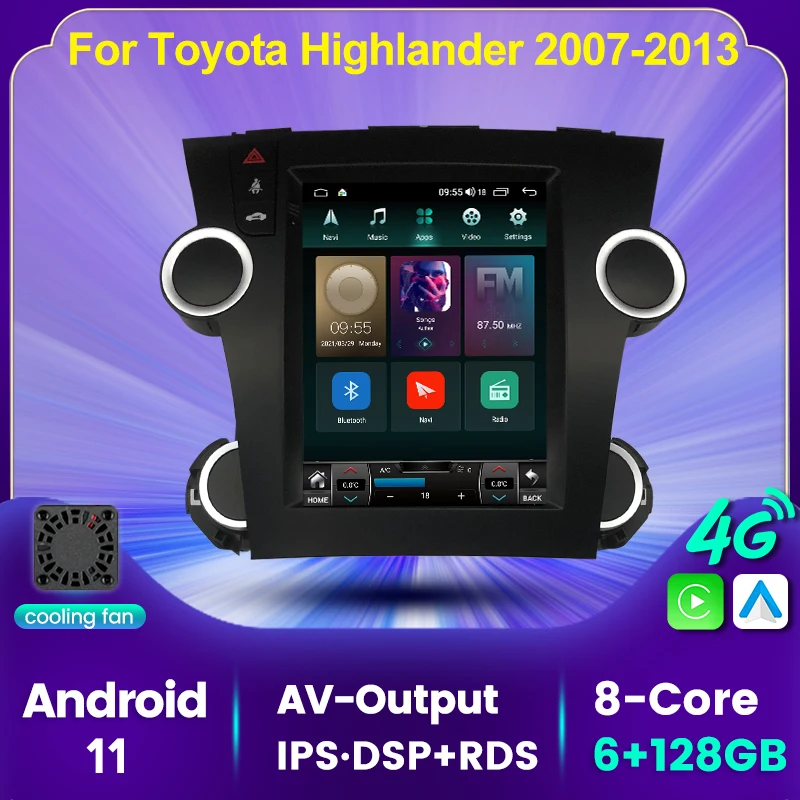 MEKED 8-ядерный 6 + 128 ГГц Android 11 для Toyota Highlander 2007-2013 мультимедийный стерео Тип Теслы