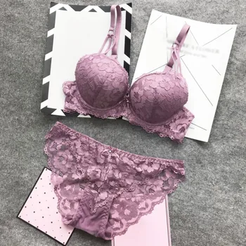 

Sexy Flower Lace Bra Set Bra Briefs Set Floral Purple Blue Bra Panties Push Up Women's Underwear Sexy Lace Bra Set B Cup