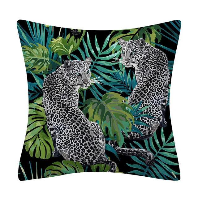 Tropical Jungle Cushion Cover 45x45 Polyester Tiger Leopard Printed Pillowcase Decorative Sofa Cushions Palm Leaf Pillowcover 001