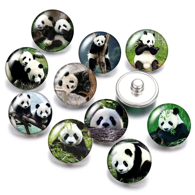 

Horse Panda Swan giraffe Tiger Animals 18mm snap buttons 10pcs mixed round photo glass cabochon style for snap button jewelry