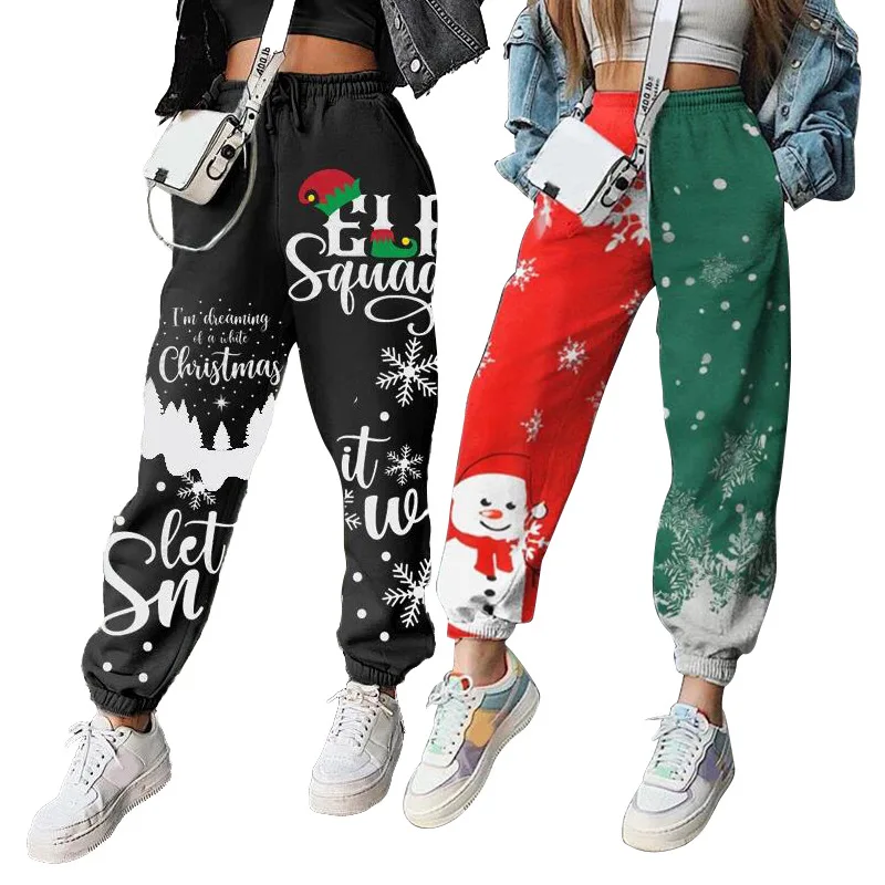 

Christmas Letter Print Brushed Sweatpants Women Jogger Loose Casual Drawstring Pants Winter Clothes Undefined Streetwear