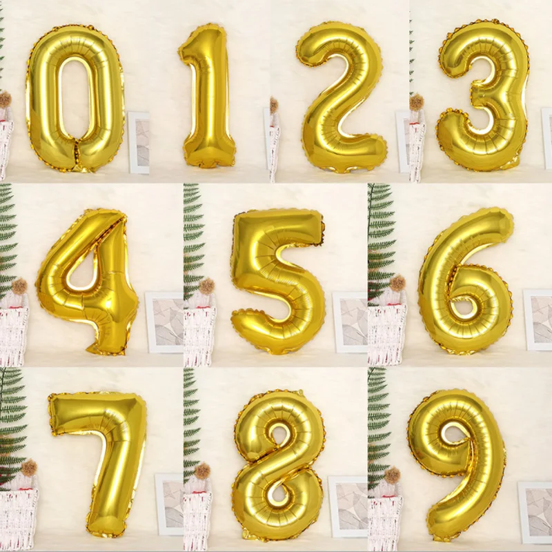 2 шт 32/40 дюйма большие фольгированные шары на день рождения Воздушные гелиевые шары с цифрами 18 21 30 украшения на день рождения Детские золотые и серебряные фигурки - Цвет: Золотой