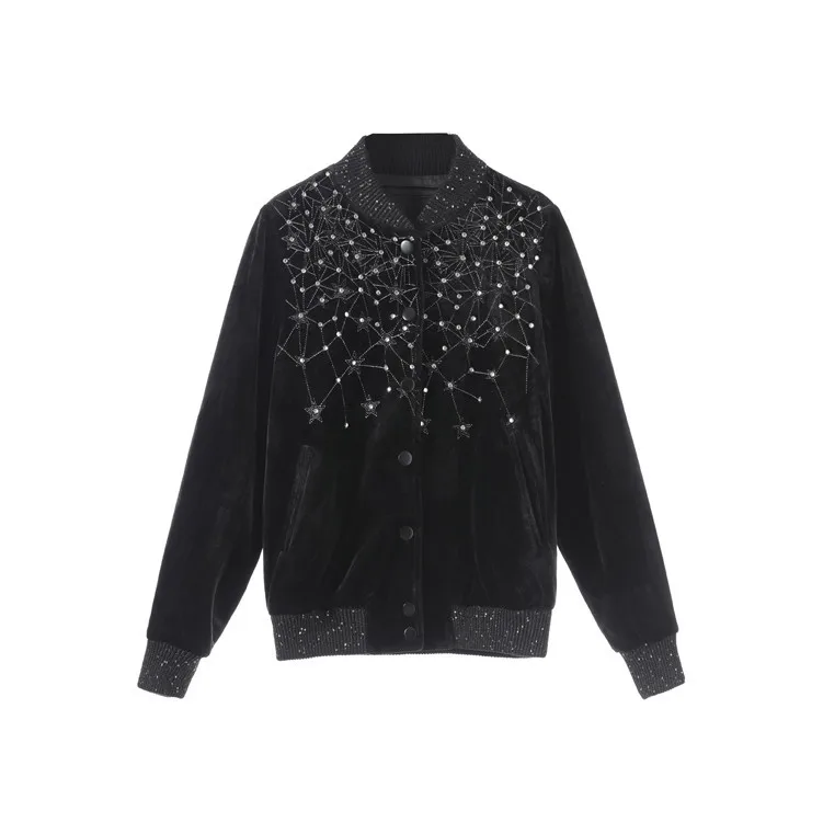 CAMIA черная звезда вышитая бархатная куртка пальто Женская зимняя женская куртка - Цвет: CT19802