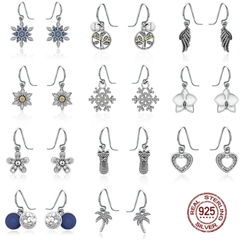 

NEW Original Design 100% 925 Sterling Silver Earrings Flower Type Hollow Ear Studs Ear Hook Beads Fit DIY Dangler Wholesale Gift