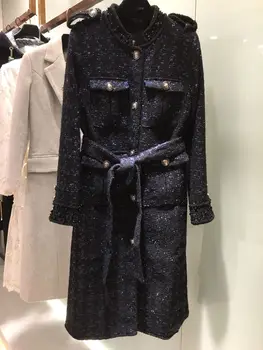 

2019 Fashion Elegant Classic Tweed Single-breasted Long-sleeved Women Coat Free Shipping Worldwide Size S M L