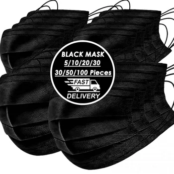 

50Pcs Disposable Protective Mask 3 Layer Meltblown Black face mask Anti Dust Anti-fog Mouth Mask Protection facial Mask