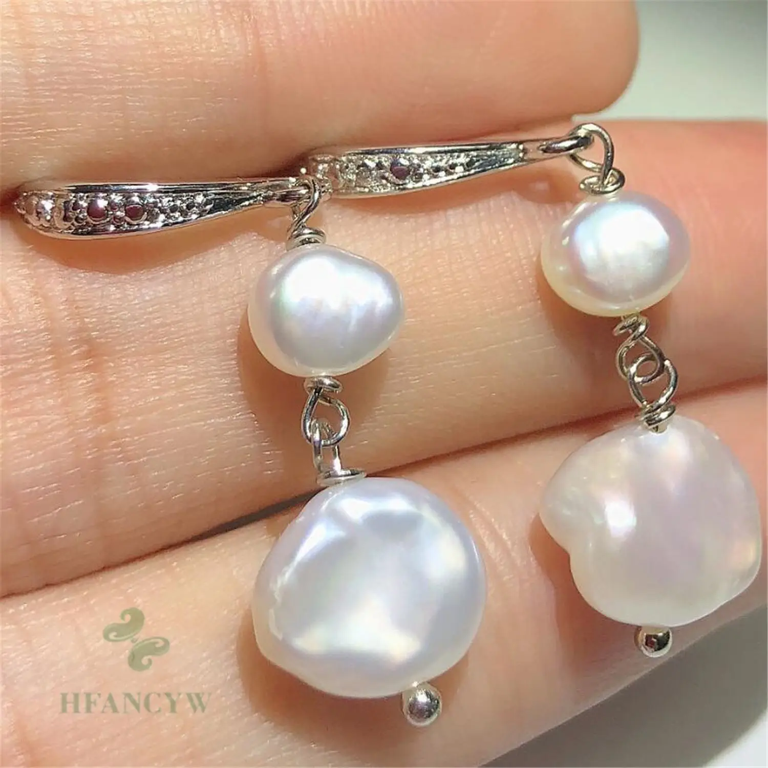 11-12mm White Baroque Pearl Earrings Silver Ear Drop Dangle Hook Gift AAA 