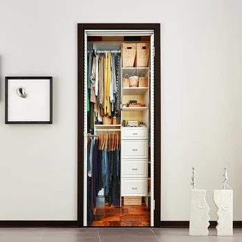 

3D Door Sticker Wardrobe Self Adhesive Wallpaper for Doors Living Room Removable DIY Mural Decals Home Decor Door Sticker 200cm