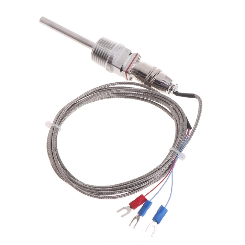 K-Type Temperature Sensor RTD Stainless Steel Thermocouple Temperature Probe 1/2 NPT Detachable 3-Pin Connector with 2m 6.6ft Cable Temperature Sensor