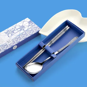 

1 Pairs Chopstick +1 Spoons Chinese Style Stainless Steel Chopsticks Spoon Set With Gift Pocket Chinese Chopstick chopsticks set