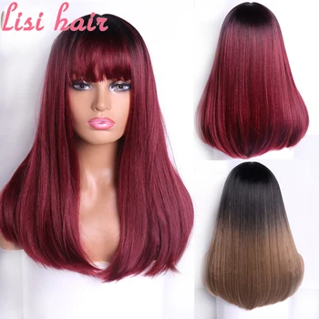 

LISI HAIR Medium Wig Straight Hair With Bangs Blend High Temperature Resistant Synthetic Hair White / black Women
