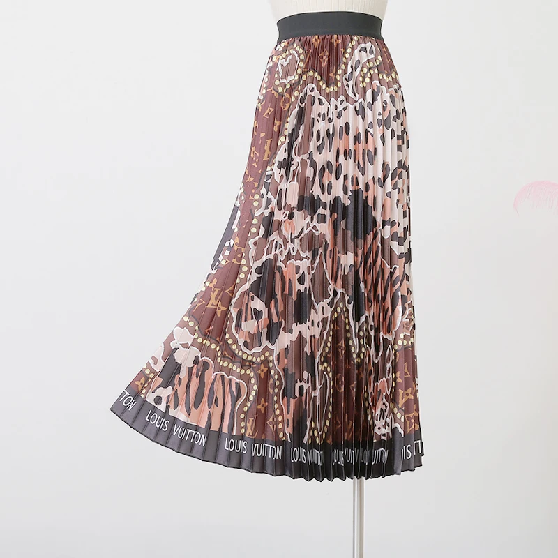 Корт Ретро леопардовая расцветка плиссированная эластичная талия Длинная женская юбка с высокой талией