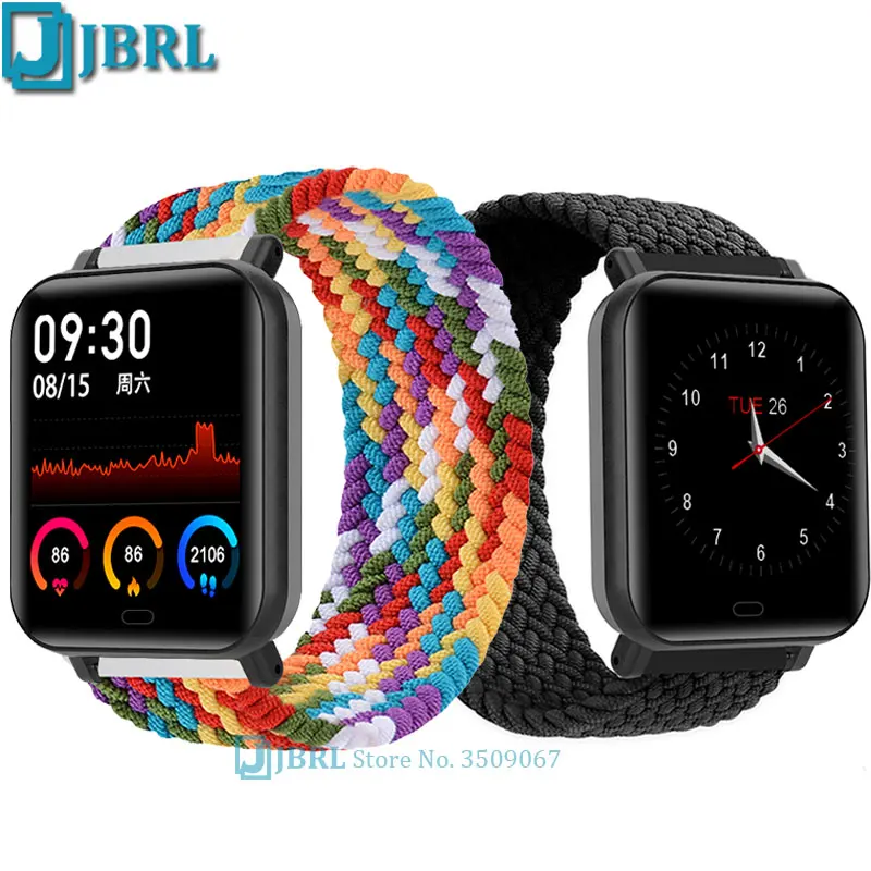 2021 Smart Watch Women Men Braided Nylon Fabric Strap Band Smartwatch Fitness Tracker Sports Waterproof Watches for Android IOS