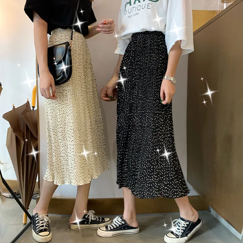 

Photo Shoot 2019 Spring Summer New Style WOMEN'S Dress Sweet Mid-length Pleated Polka Dot Skirt