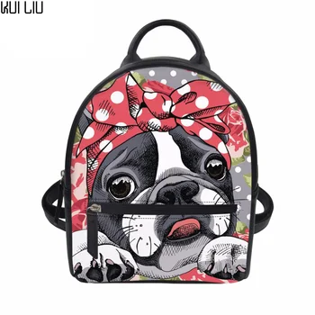 

Customized Women Backpack PU Leather Kawaii Boston Terrier Backpacks Rucksack Teenager Girls Fashion Bagpack Lady Mini Daypack