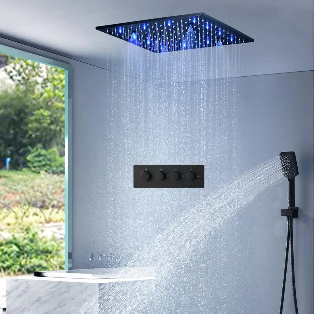 Black Shower Set 16Inches/20Inchs SPA Mist Rainfall ShowerHead Bathroom