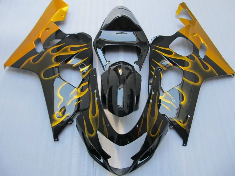Набор обтекателей мотоцикла для GSXR600 750 K4 04 05 GSXR 600 GSXR750 2004 2005 Golden flames black Обтекатели