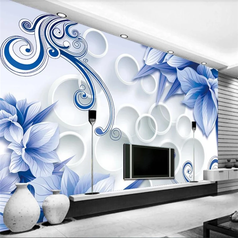 Papel de Parede 3d Circular Floral Personalizado Papel de Parede em 3d para Decoração de Sala de Estar Quarto com Fundo para tv Mural de Parede