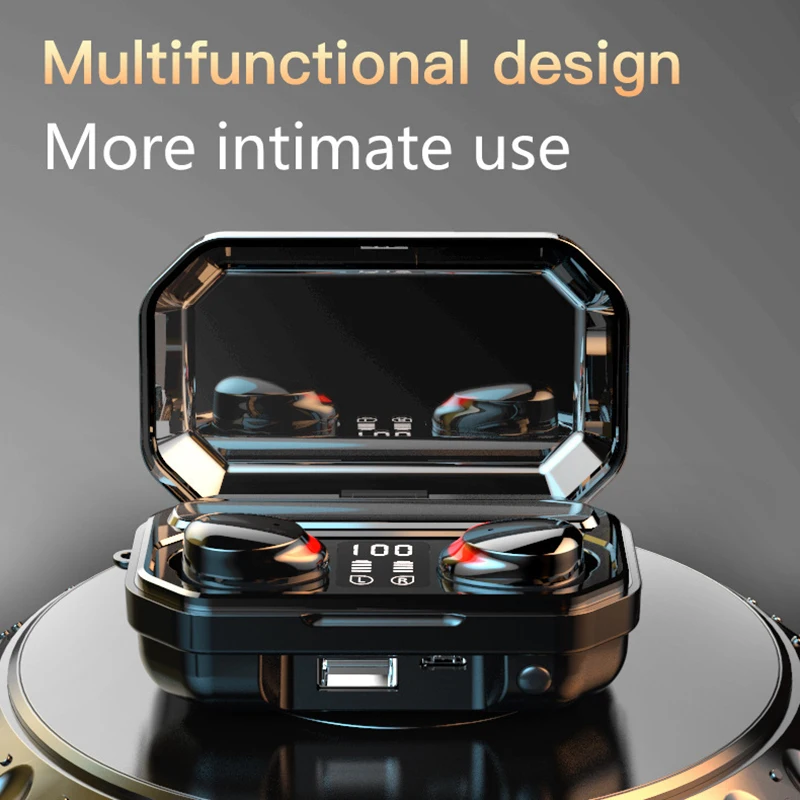 New Bluetooth Wireless Headset TWSBluetooth Touch Fingerprint HD 2000maCharging bin Game Headset SportsWaterproof Stereo Headset